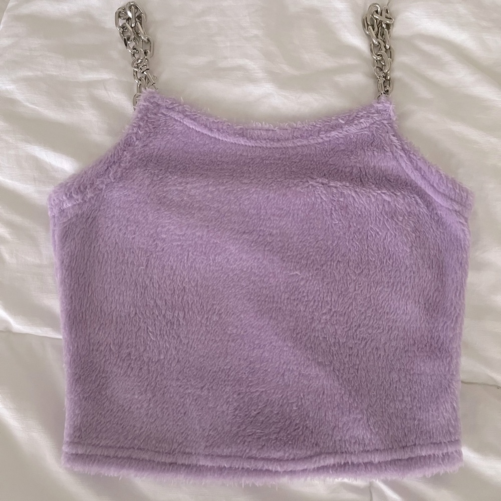 Fuzzy Purple Crop Top with Detachable Chains